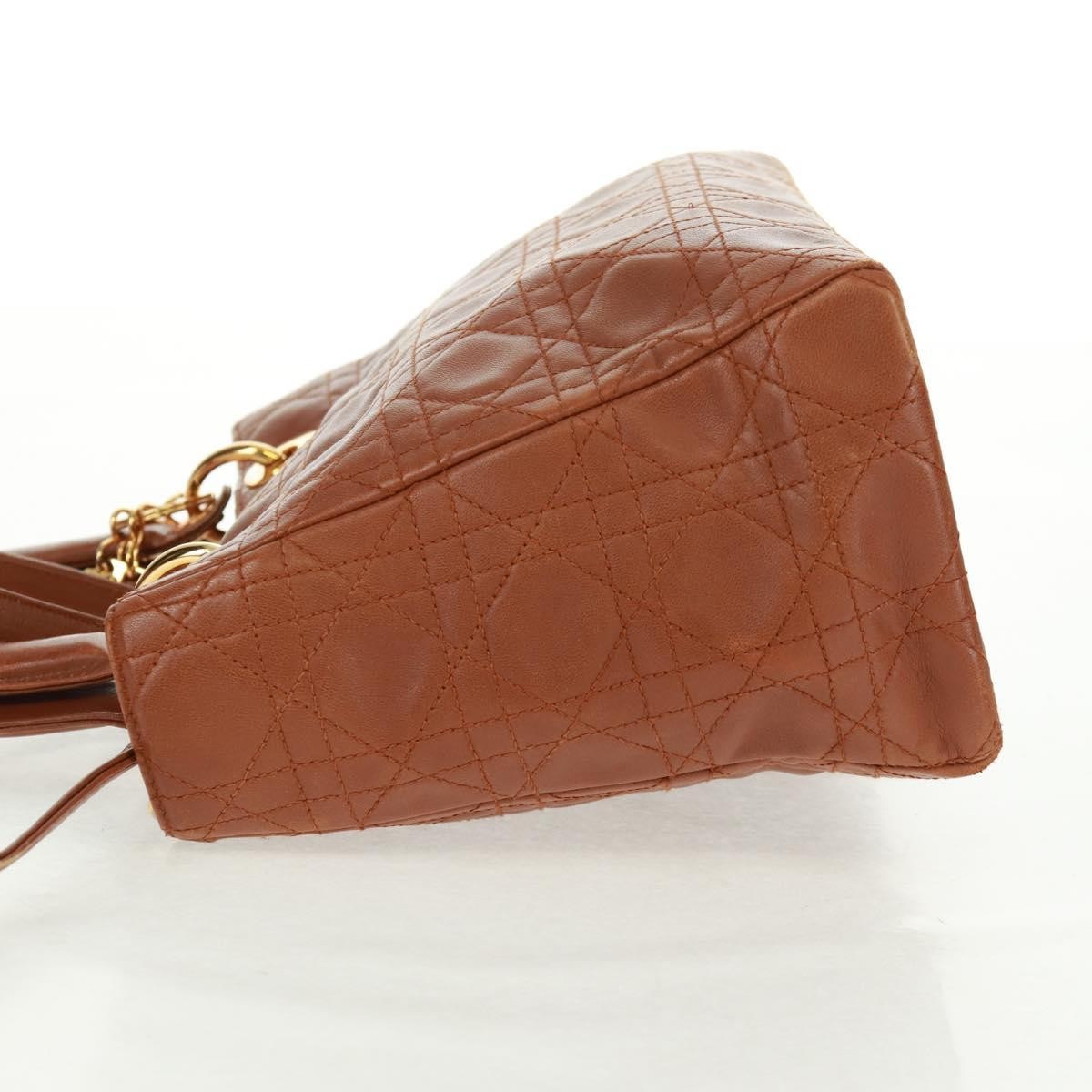 Christian Dior Vintage Lady Dior Bag Cannage Quilt Lambskin Brown Leather Handbag ()