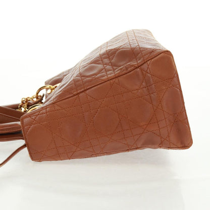 Christian Dior Vintage Lady Dior Bag Cannage Quilt Lambskin Brown Leather Handbag ()