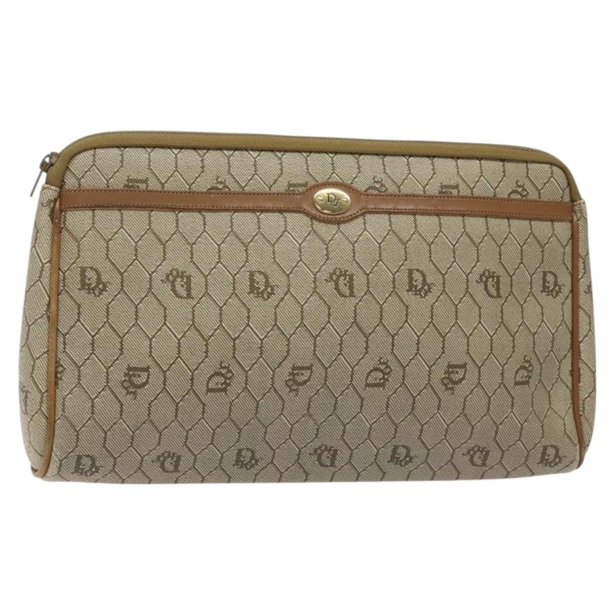 Christian Dior Vintage Honeycomb Zip Pouch Coated Canvas Beige Canvas Clutche & Pouche Bag ()
