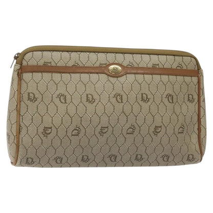 Christian Dior Vintage Honeycomb Zip Pouch Coated Canvas Beige Canvas Clutche & Pouche Bag ()