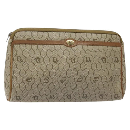 Christian Dior Vintage Honeycomb Zip Pouch Coated Canvas Beige Canvas Clutche & Pouche Bag ()