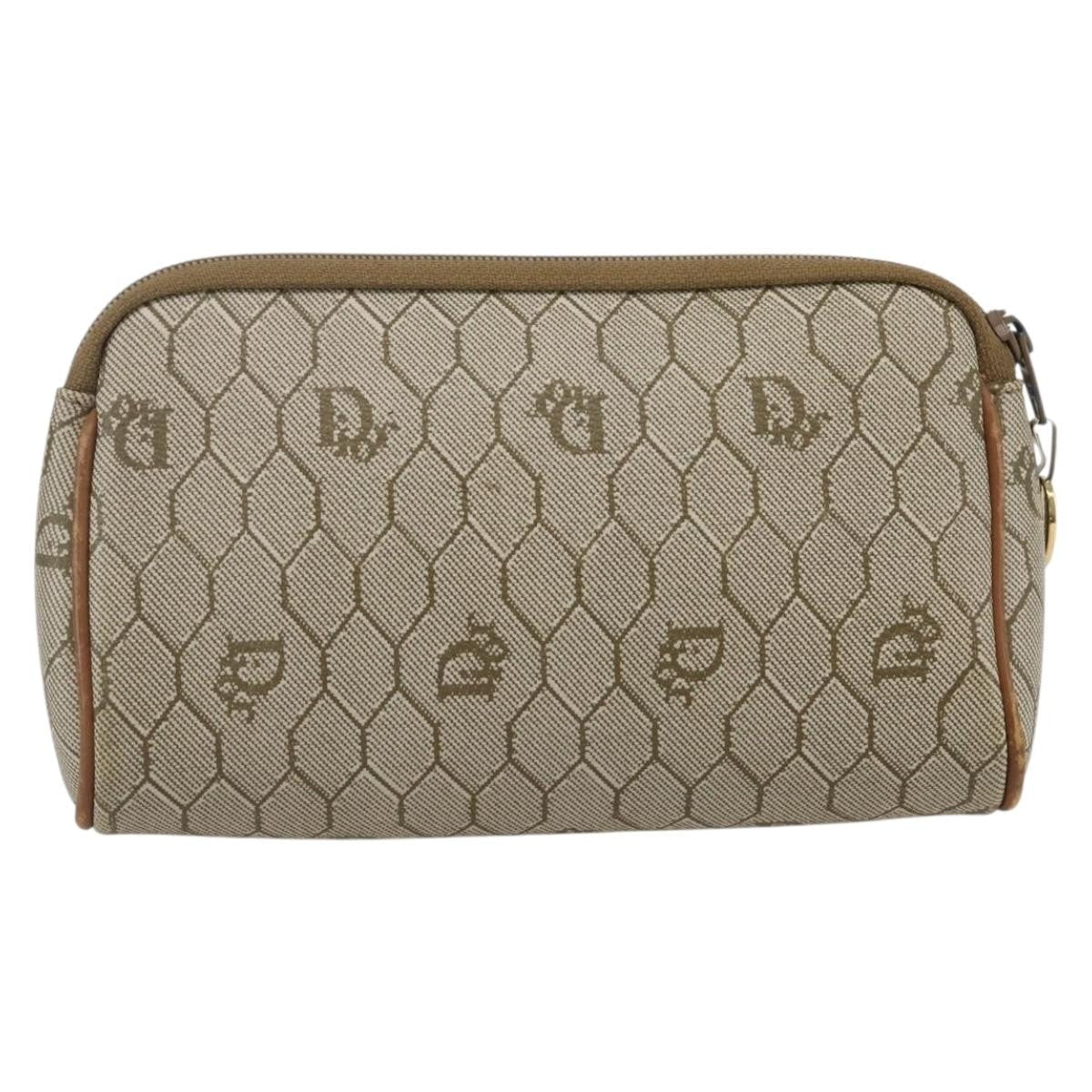 Christian Dior Vintage Honeycomb Zip Pouch Canvas And Leather Beige Canvas Clutche & Pouche Bag ()
