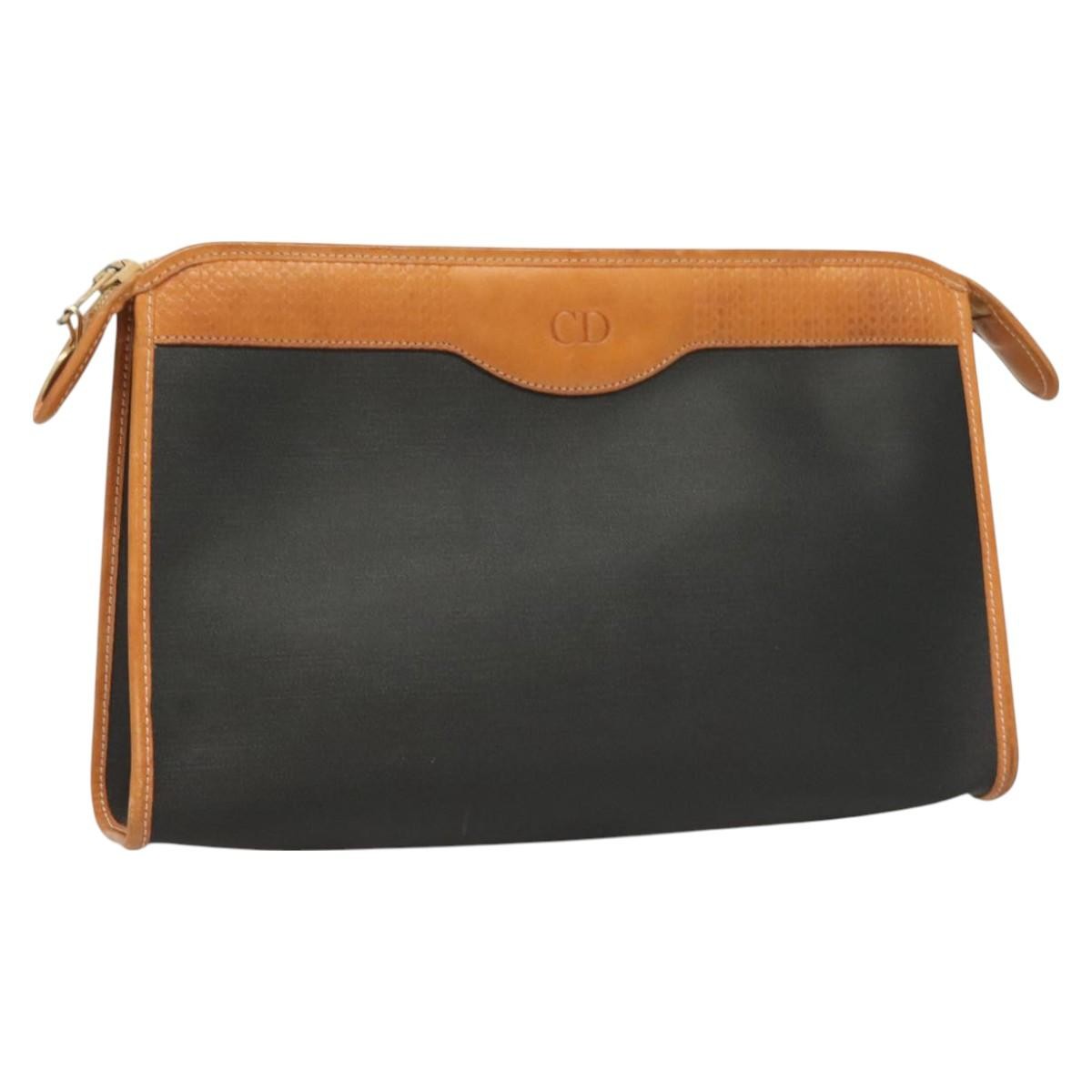 Christian Dior Vintage Zip Pochette Canvas And Leather Black Pvc Clutche & Pouche Bag ()