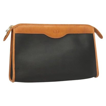 Christian Dior Vintage Zip Pochette Canvas And Leather Black Pvc Clutche & Pouche Bag ()