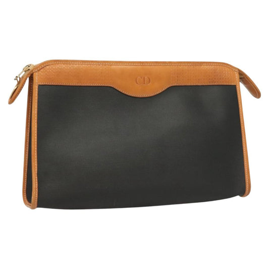 Christian Dior Vintage Zip Pochette Canvas And Leather Black Pvc Clutche & Pouche Bag ()