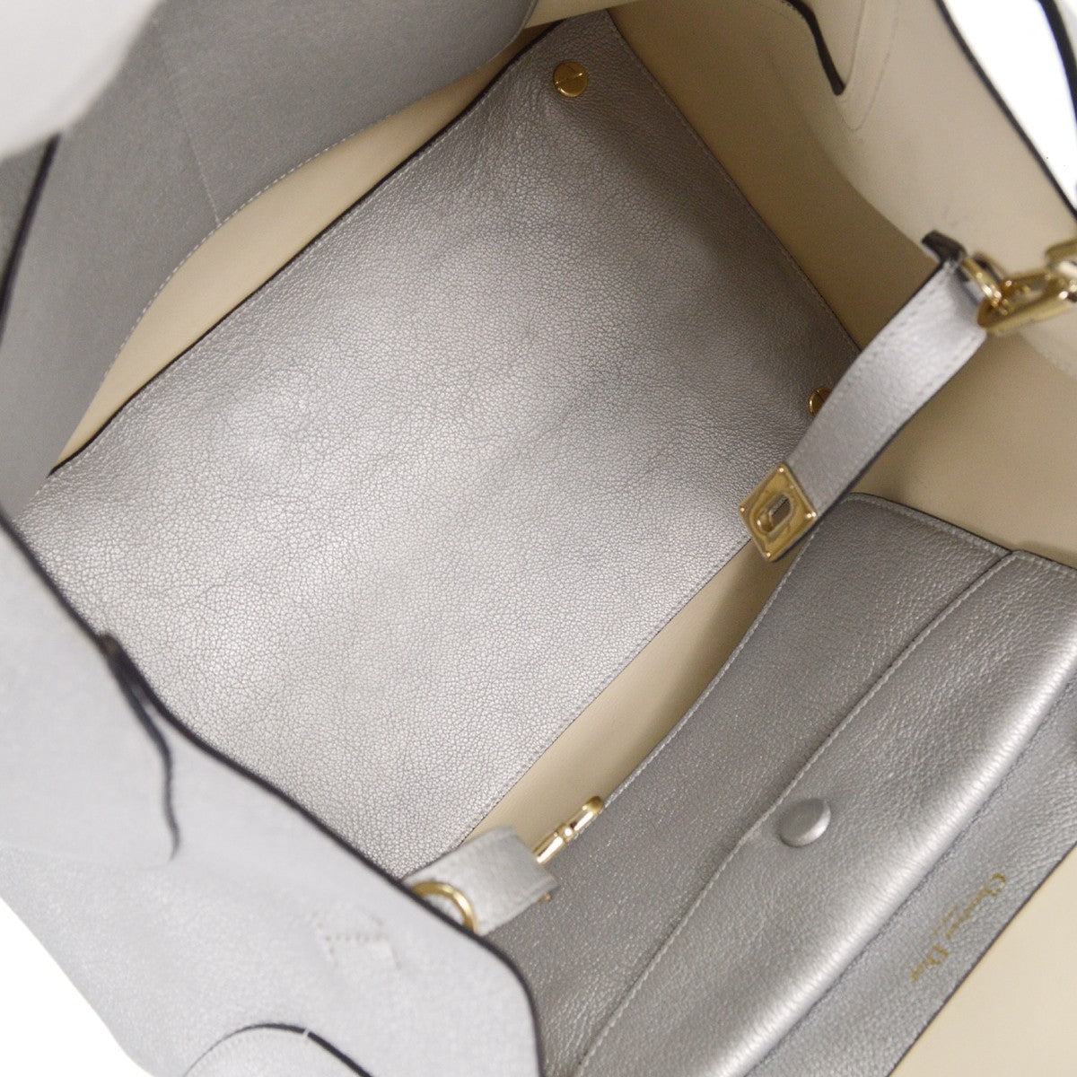 Christian Dior Open Bar Bag Leather Silver Leather Tote Bag Bag ()