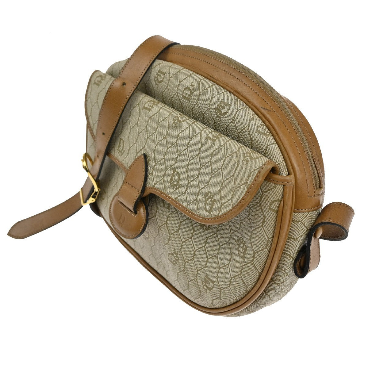 Christian Dior Vintage Honeycomb Shoulder Bag Canvas And Leather Beige Canvas Shoulder Bag Bag ()