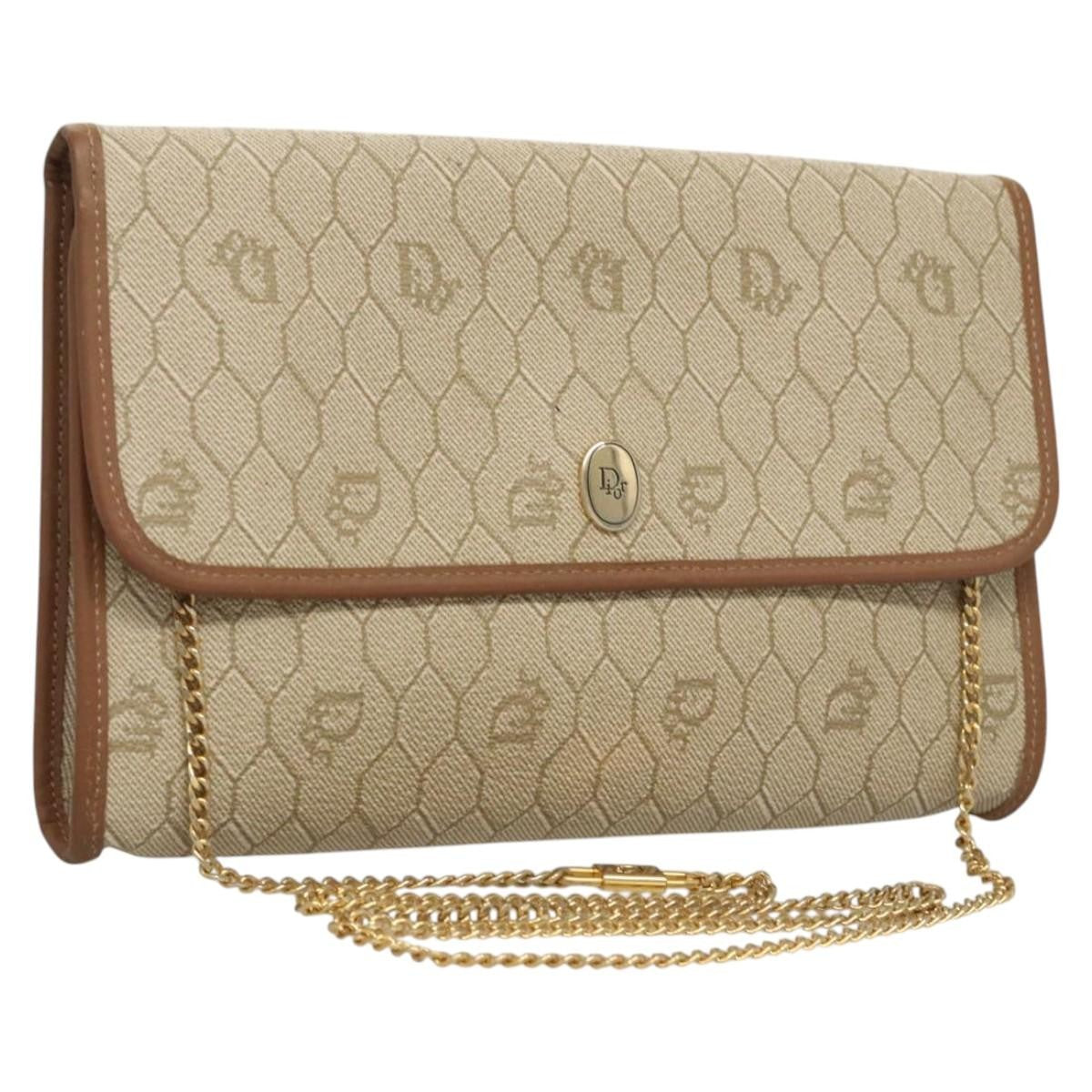 Christian Dior Vintage Honeycomb Chain Canvas Beige Canvas Shoulder Bag Bag ()