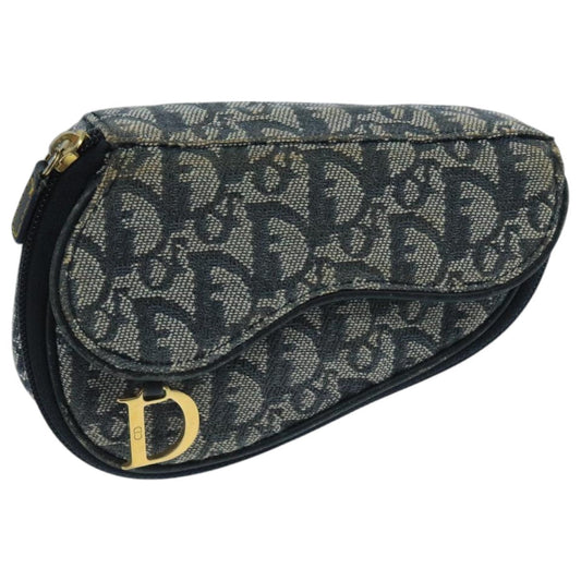 Christian Dior Vintage Saddle Coin Purse Diorissimo Canvas Navy Canvas Clutche & Pouche Bag ()