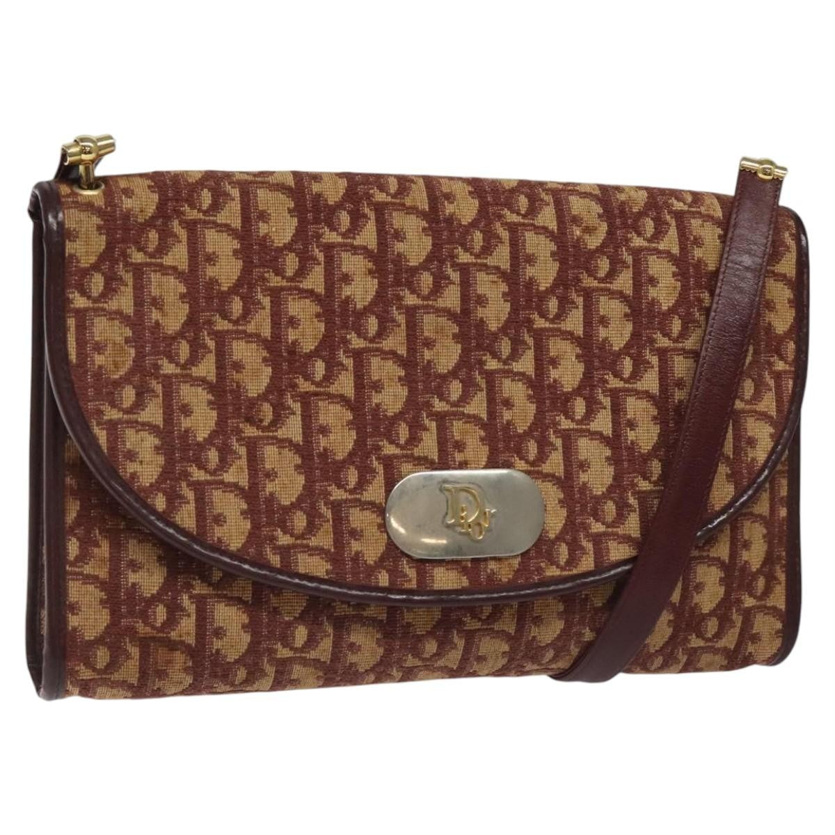 Christian Dior Vintage Trotter Flap Shoulder Bag Canvas Red Canvas Bag ()