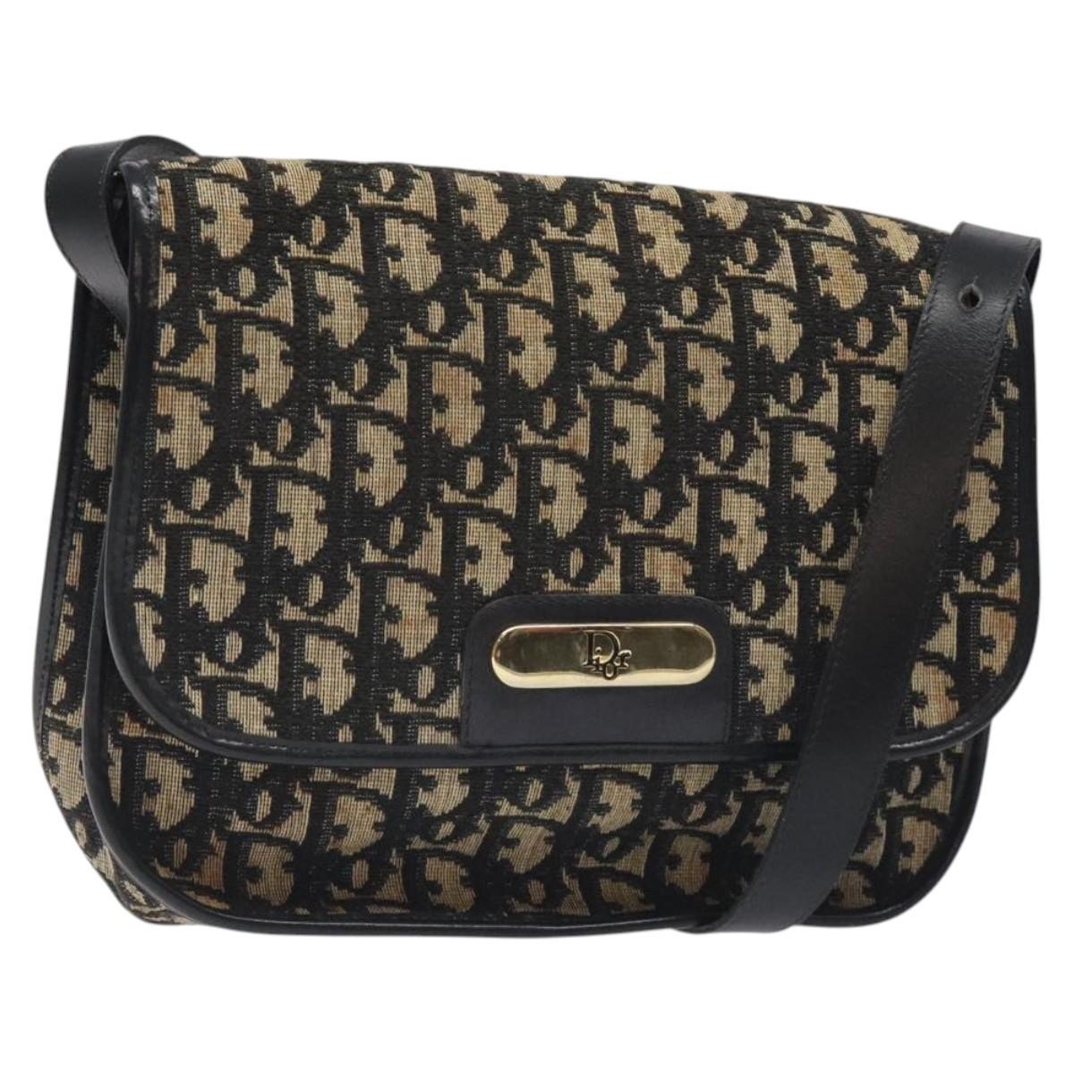 Christian Dior Vintage Flap Crossbody Bag Canvas Black Canvas Shoulder Bag Bag ()