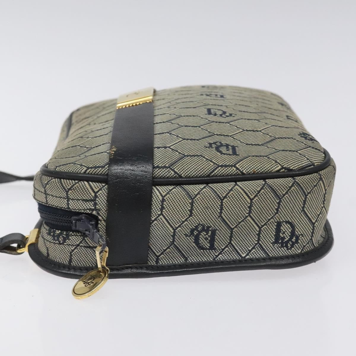 Christian Dior Vintage Honeycomb Shoulder Bag Canvas And Leather Navy Canvas Bag ()