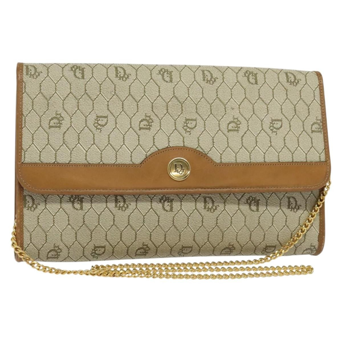 Christian Dior Vintage Honeycomb Chain Canvas Beige Canvas Bag ()