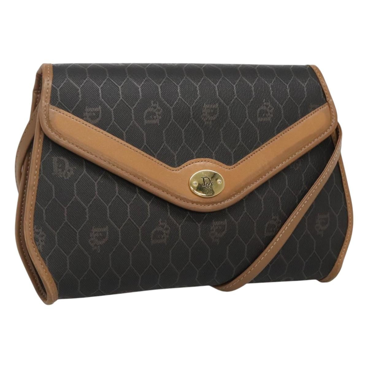 Christian Dior Vintage Honeycomb Flap Crossbody Bag Canvas And Leather Black Canvas Bag ()
