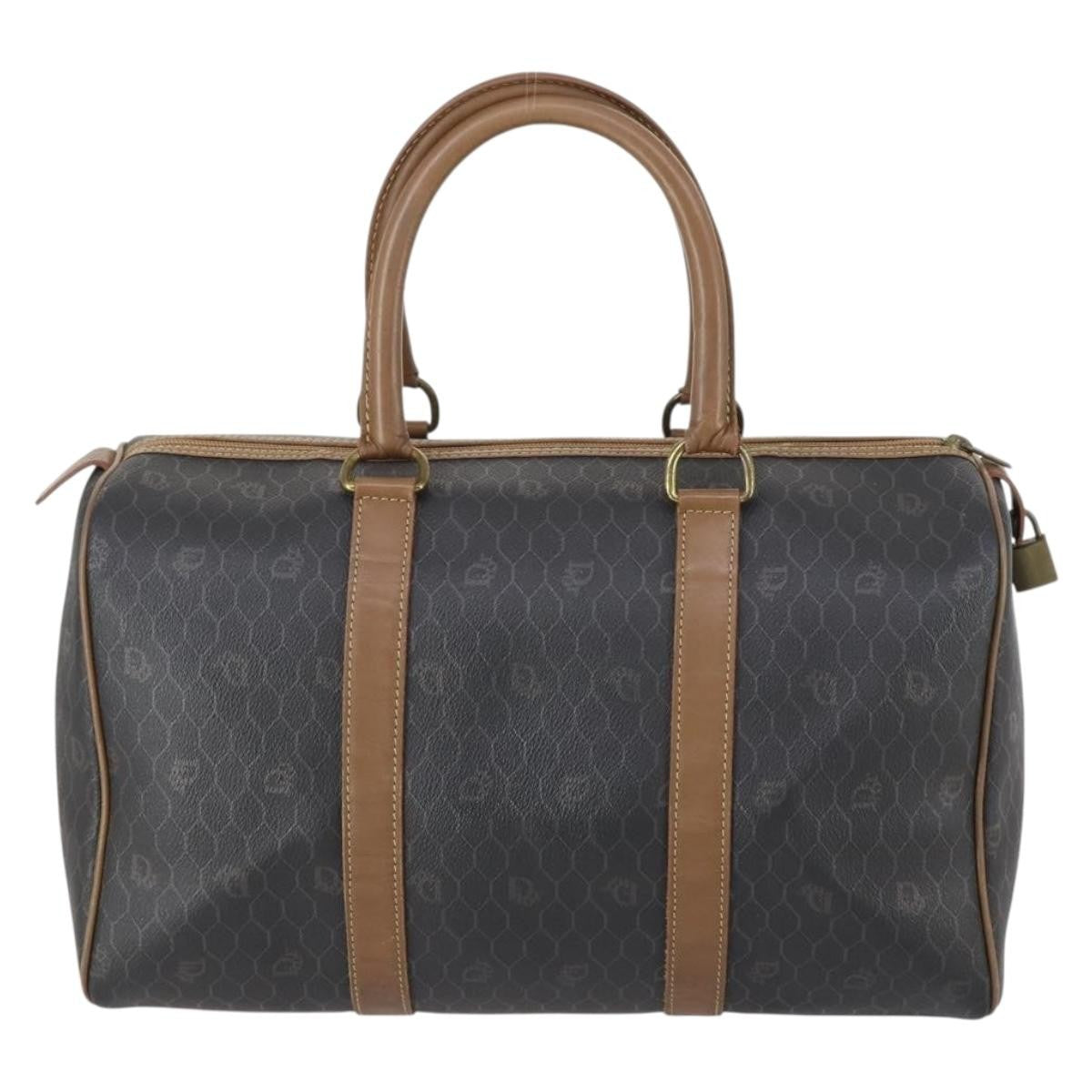 Christian Dior Vintage Honeycomb Boston Bag Canvas And Leather Black Canvas Travel Bag Bag ()