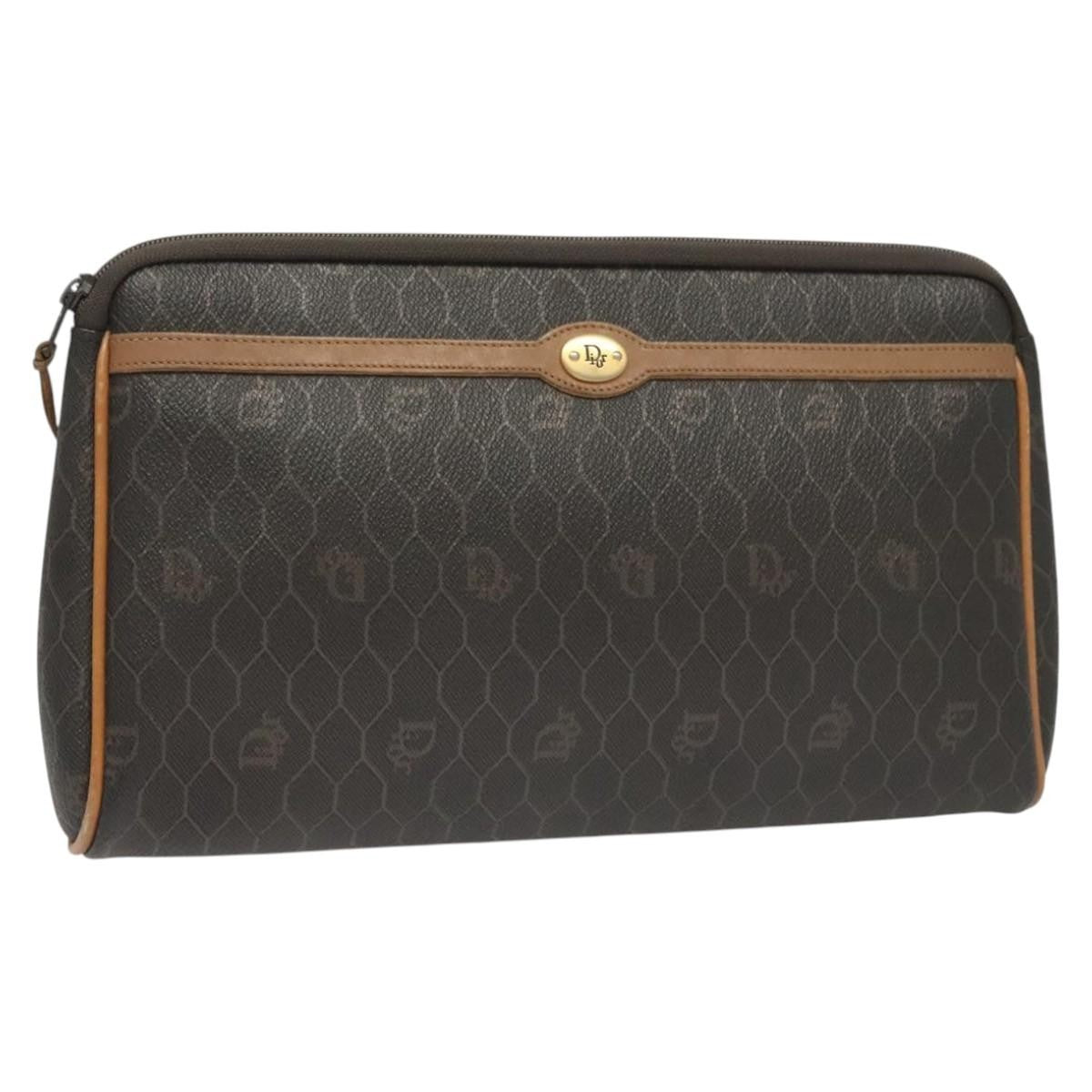 Christian Dior Vintage Honeycomb Zip Pouch Coated Canvas Black Canvas Clutche & Pouche Bag ()