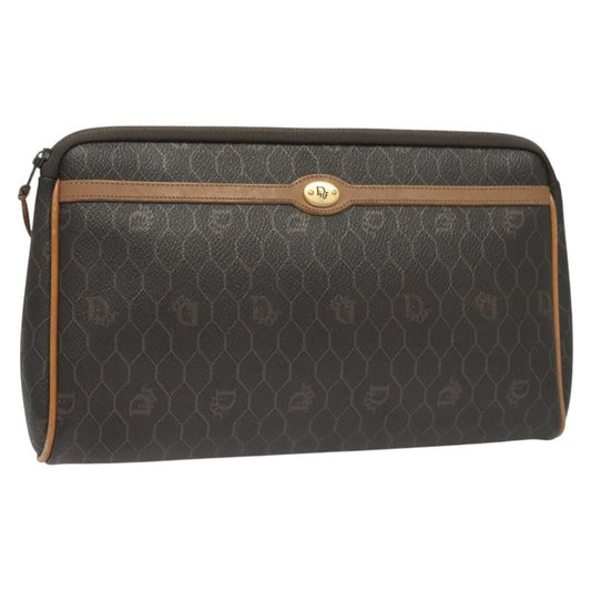 Christian Dior Vintage Honeycomb Zip Pouch Coated Canvas Black Canvas Clutche & Pouche Bag ()