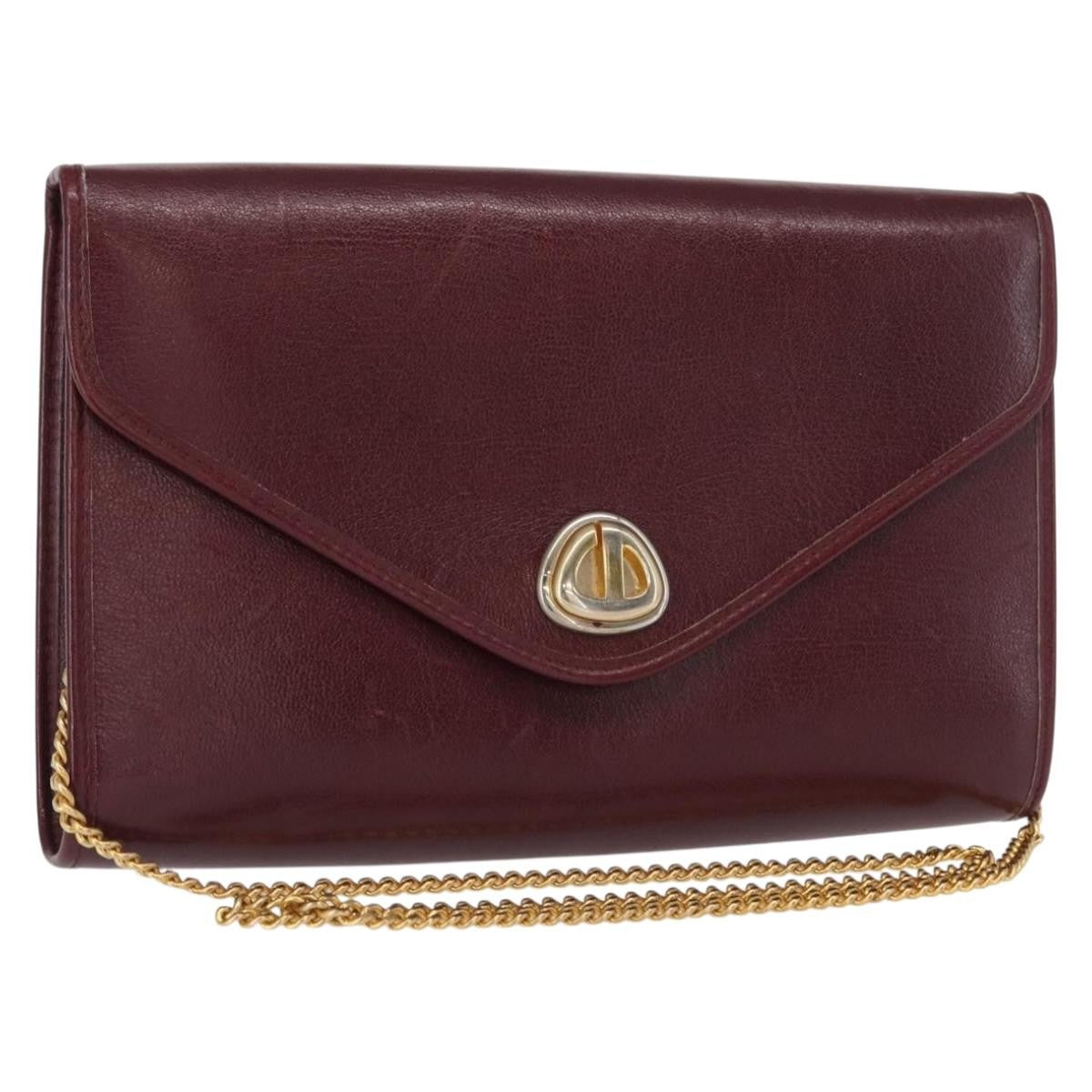 Christian Dior Vintage Chain Flap Shoulder Bag Leather Burgundy Leather Shoulder Bag Bag ()