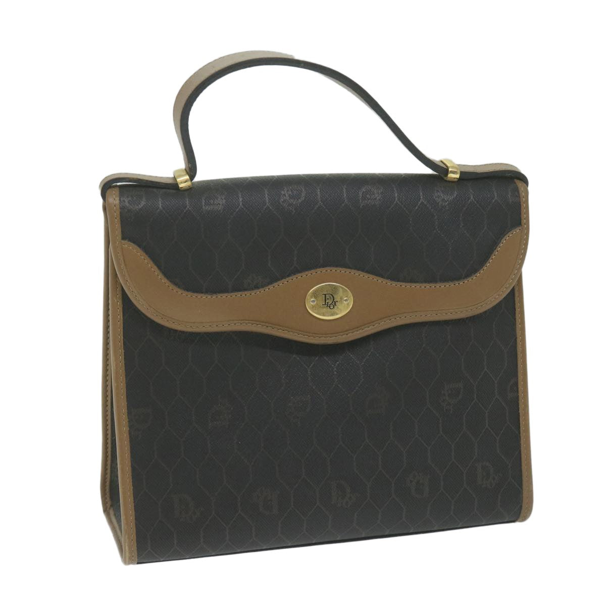 Christian Dior Vintage Honeycomb Handbag Canvas Leather Black Canvas Handbag ()