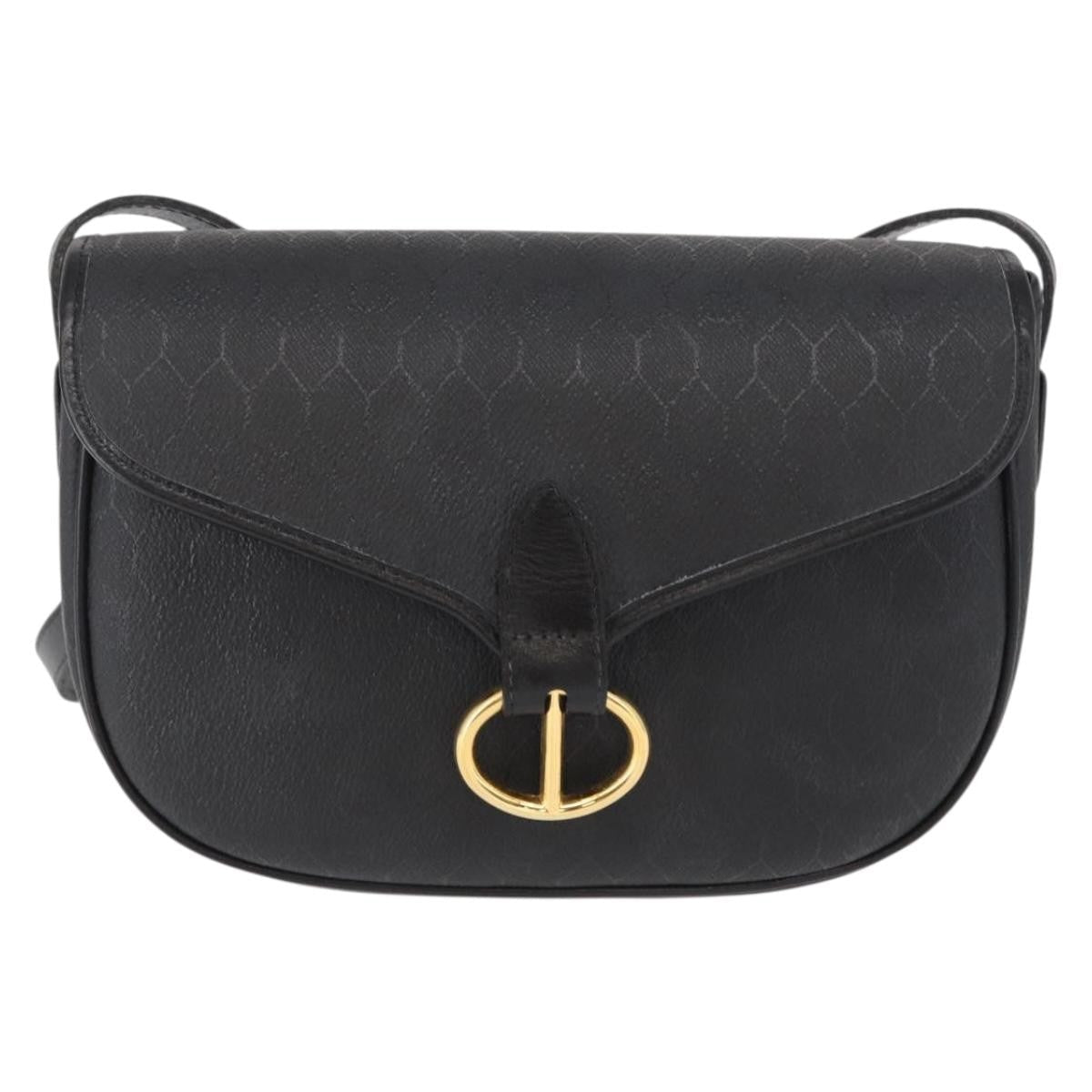 Christian Dior Vintage Honeycomb Flap Crossbody Bag Coated Canvas Black Canvas Shoulder Bag Bag ()