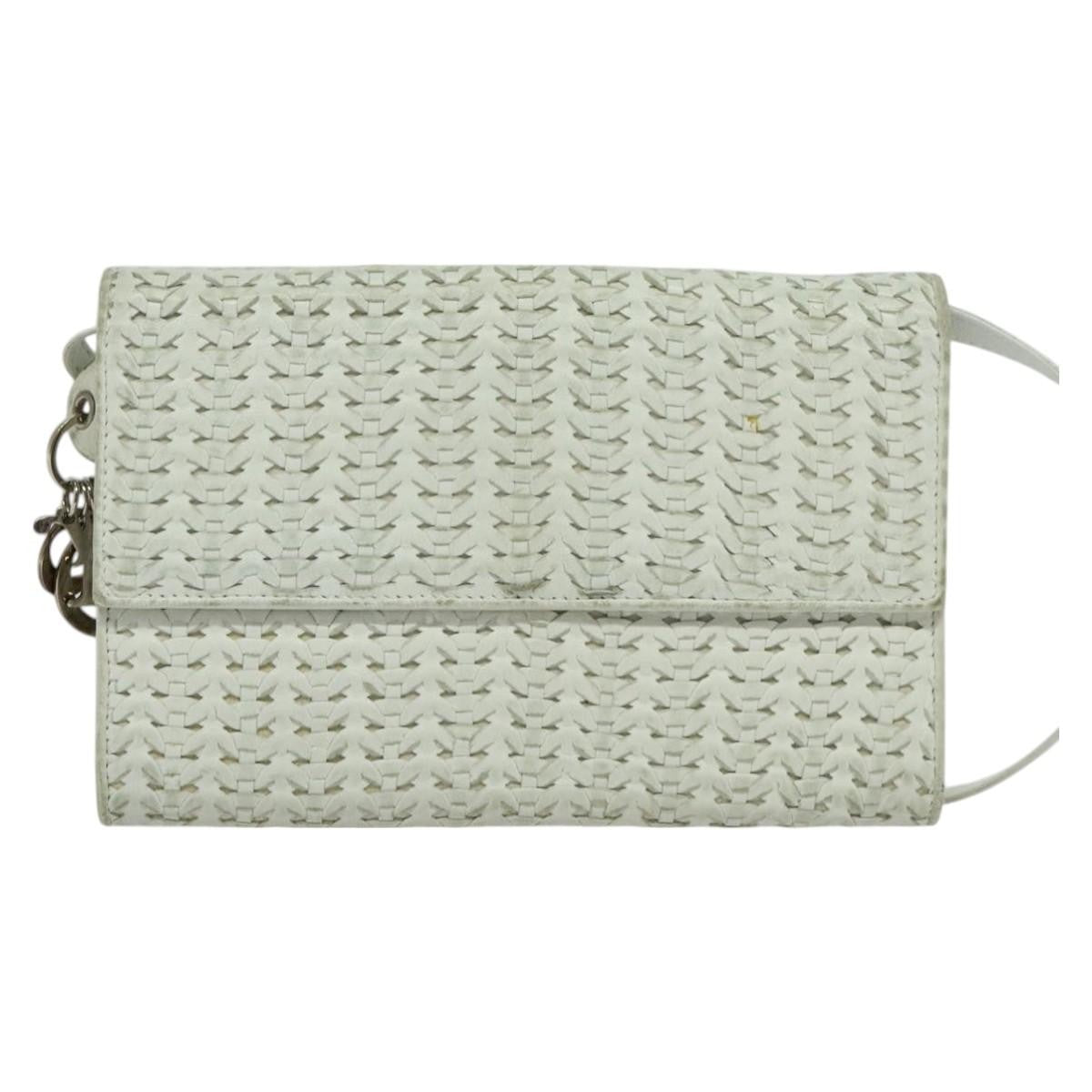 Christian Dior Vintage Flap Crossbody Bag Leather White Leather Clutche & Pouche Bag ()