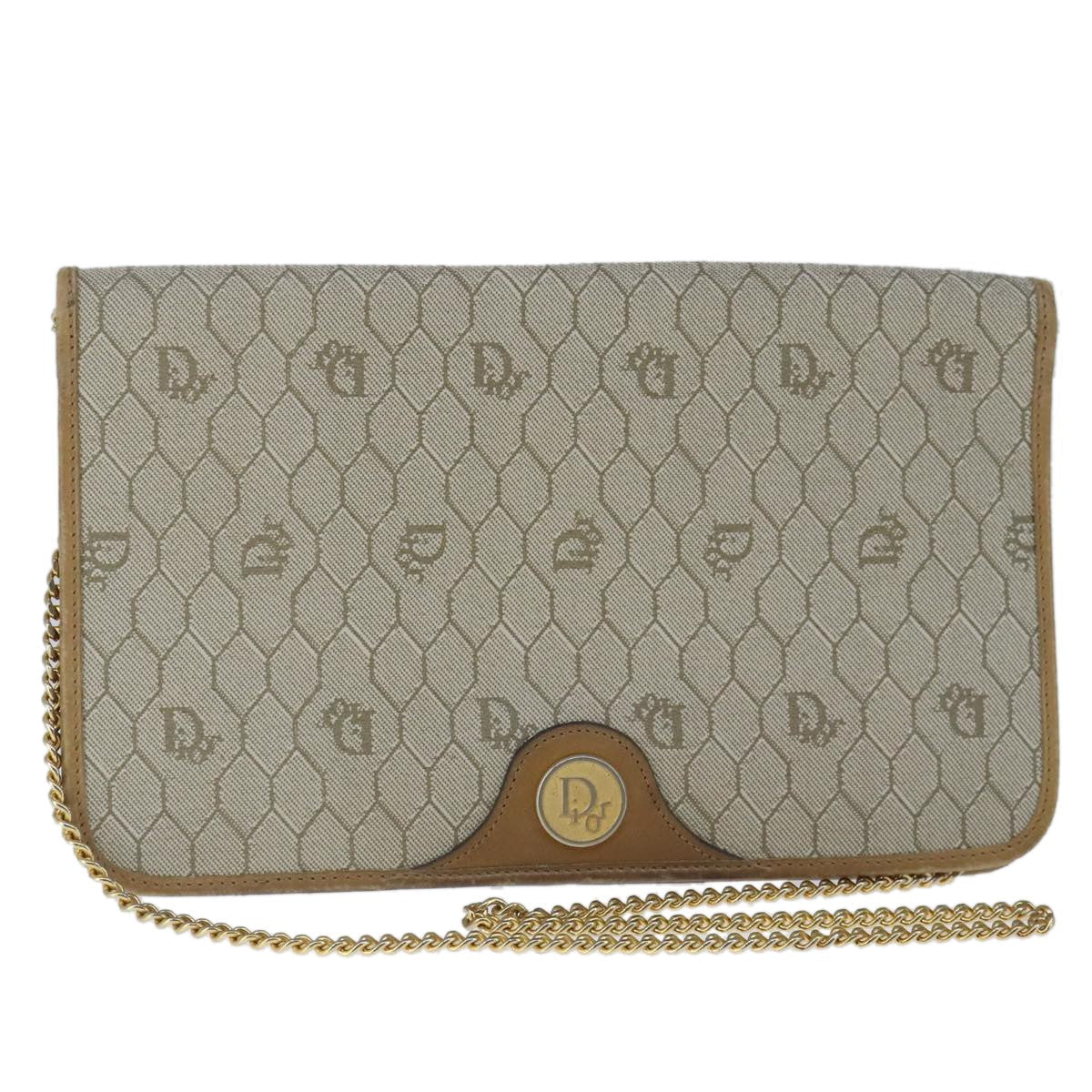 Christian Dior Vintage Honeycomb Chain Canvas Beige Canvas Bag ()