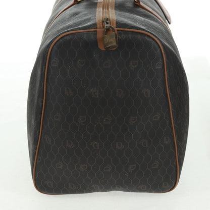 Christian Dior Vintage Honeycomb Boston Bag Canvas And Leather Black Canvas Travel Bag Bag ()