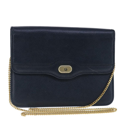 Christian Dior Vintage Cd Chain Flap Shoulder Bag Leather Navy Leather Shoulder Bag Bag ()