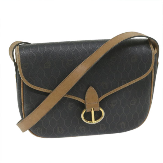 Christian Dior Vintage Honeycomb Flap Crossbody Bag Coated Canvas Black Canvas Bag ()