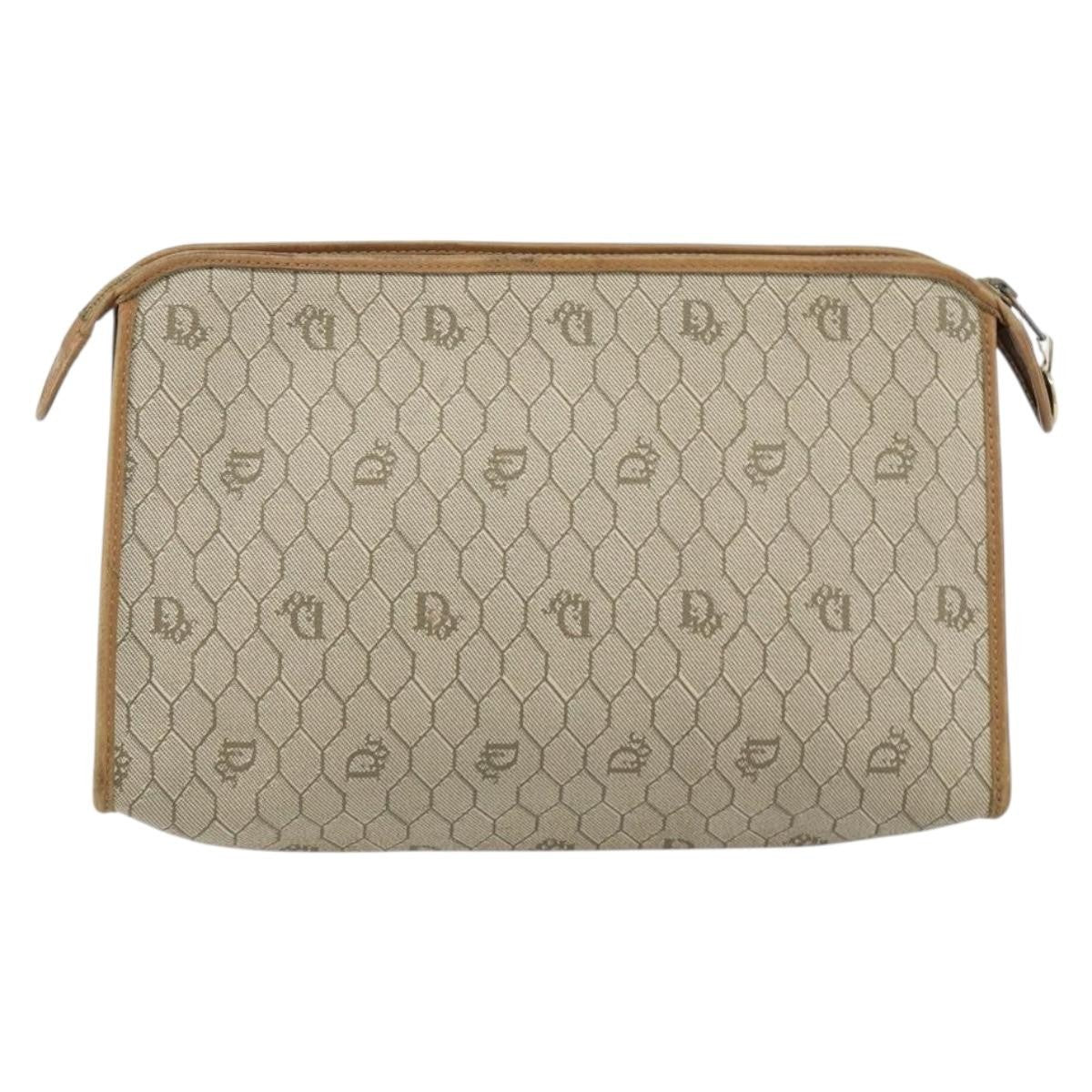 Christian Dior Vintage Honeycomb Zip Pouch Canvas And Leather Beige Canvas Clutche & Pouche Bag ()