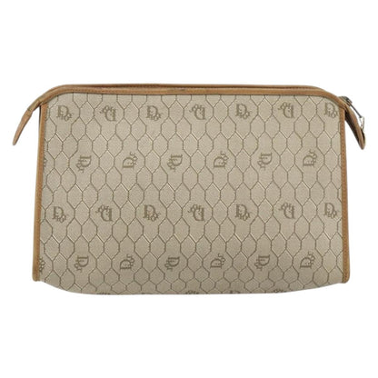 Christian Dior Vintage Honeycomb Zip Pouch Canvas And Leather Beige Canvas Clutche & Pouche Bag ()