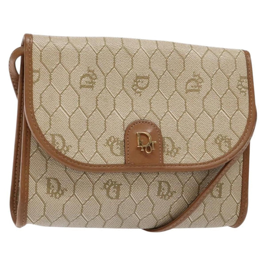 Christian Dior Vintage Honeycomb Flap Crossbody Bag Coated Canvas Beige Pvc Bag ()