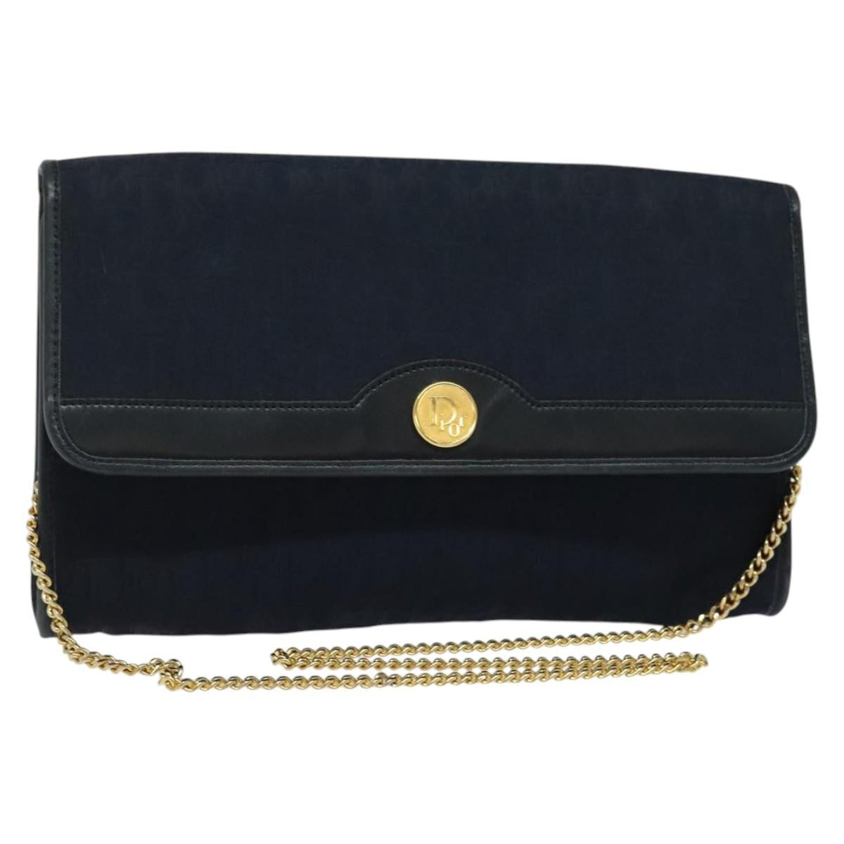 Christian Dior Vintage Chain Flap Shoulder Bag Diorissimo Canvas Navy Canvas Shoulder Bag Bag ()