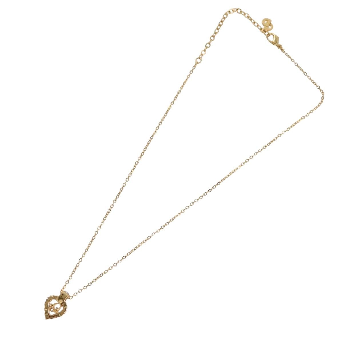 Christian Dior Logo Heart Pendant Necklace Metal With Crystal Gold Metal Jewelry ()