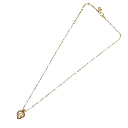 Christian Dior Logo Heart Pendant Necklace Metal With Crystal Gold Metal Jewelry ()