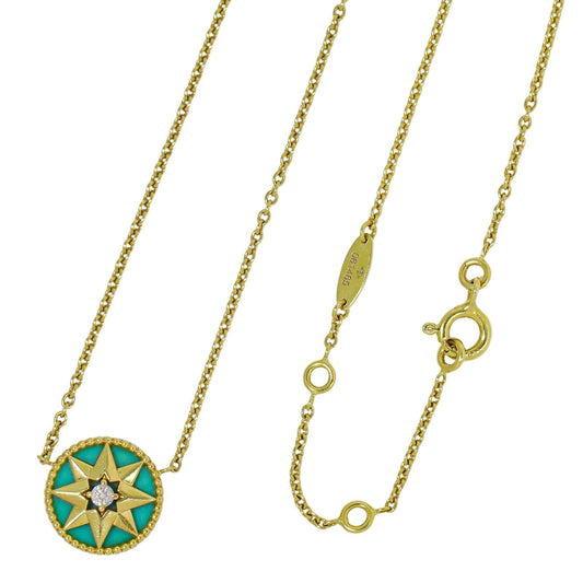 Christian Dior Rose Des Vents Necklace 18K Yellow Gold With Diamond And Malachite Gold Yellow_Gold Necklace Jewelry ()