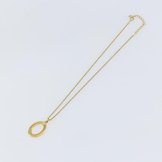 Christian Dior Vintage Logo Round Pendant Necklace Metal Gold Metal Necklace Jewelry ()