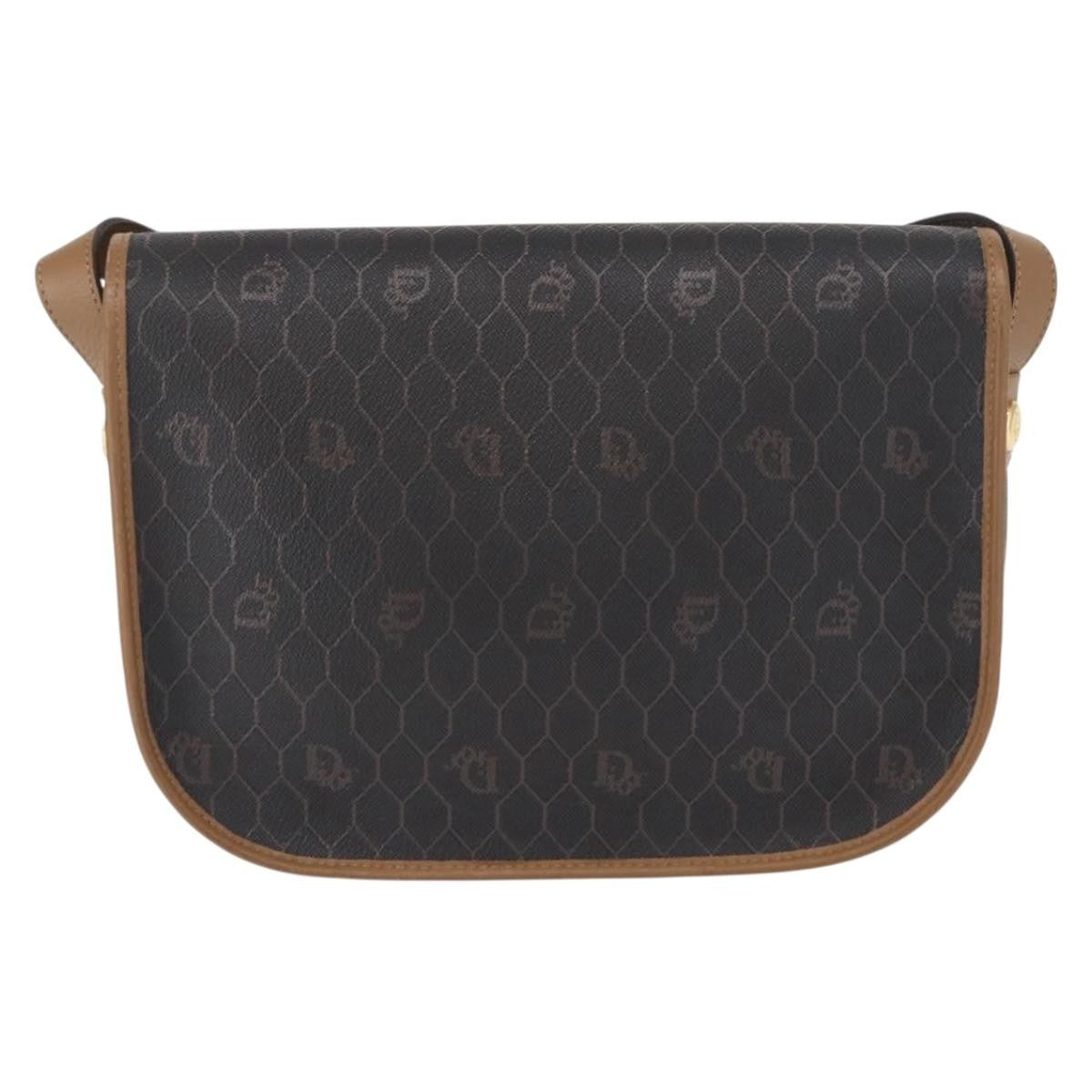 Christian Dior Vintage Honeycomb Flap Crossbody Bag Canvas And Leather Black Canvas Shoulder Bag Bag ()