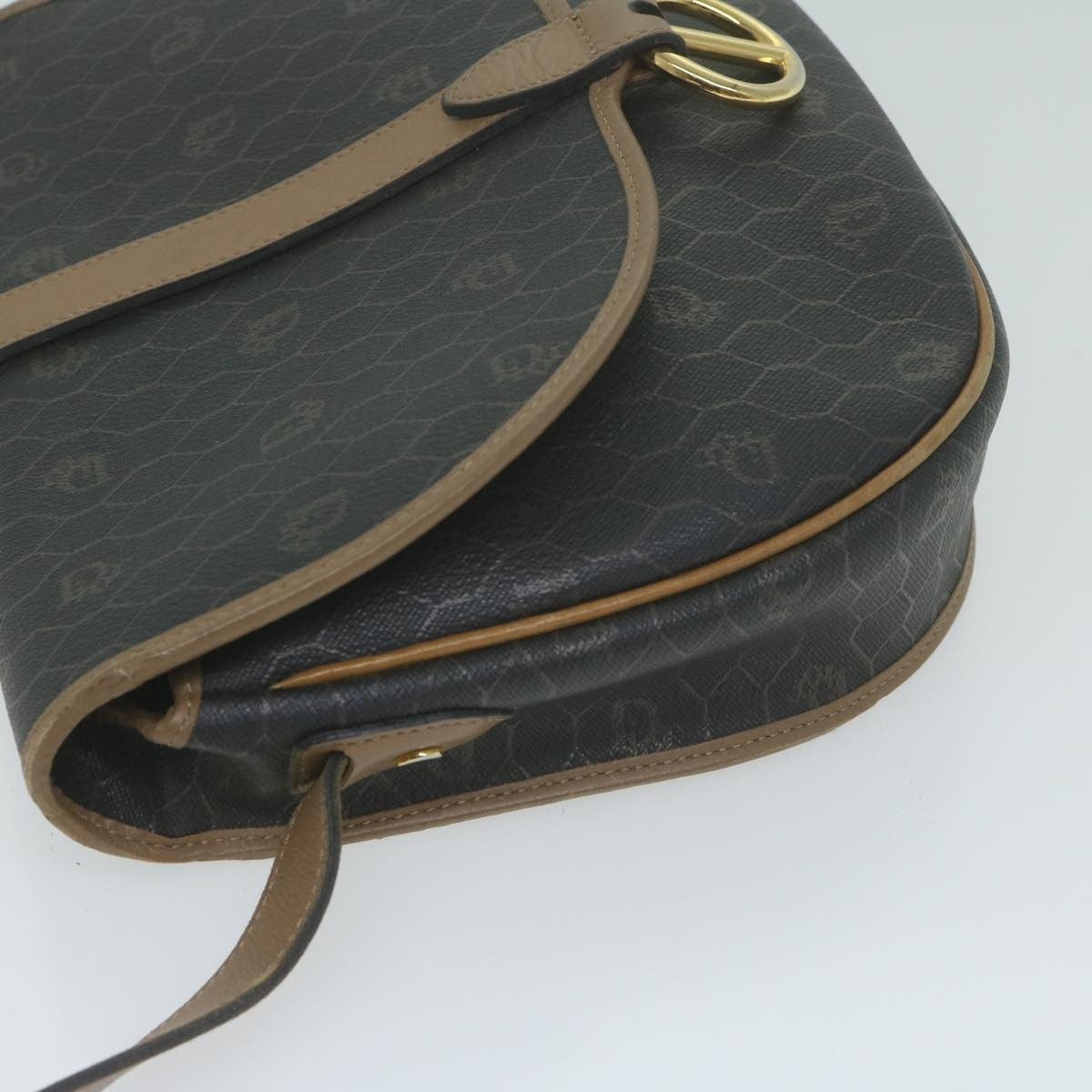 Christian Dior Vintage Honeycomb Flap Crossbody Bag Canvas And Leather Black Canvas Bag ()