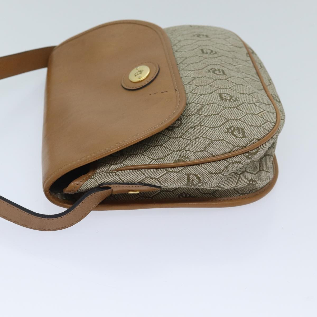 Christian Dior Vintage Honeycomb Flap Crossbody Bag Canvas And Leather Beige Canvas Bag ()