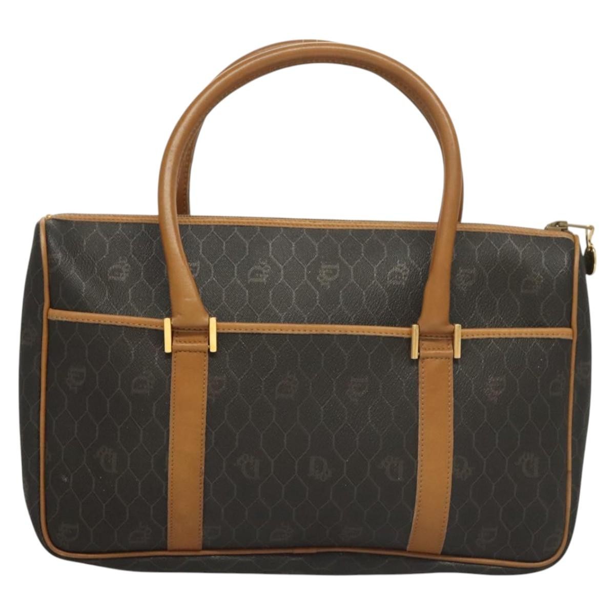 Christian Dior Vintage Honeycomb Handbag Canvas Leather Black Canvas Bag ()