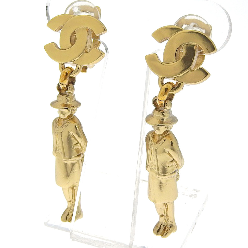 CHANEL Earring Plated Gold gold doll motif Mademoiselle COCO Mark Women Used