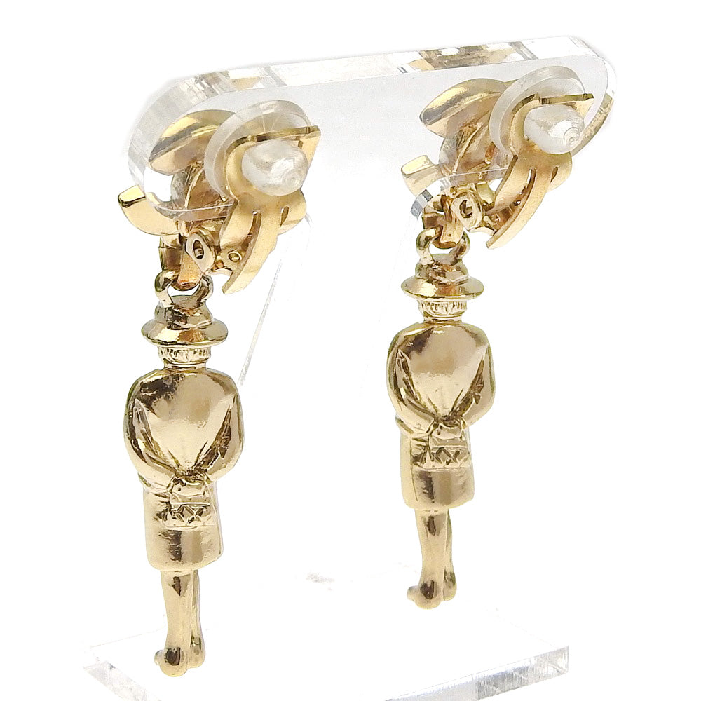 CHANEL Earring Plated Gold gold doll motif Mademoiselle COCO Mark Women Used