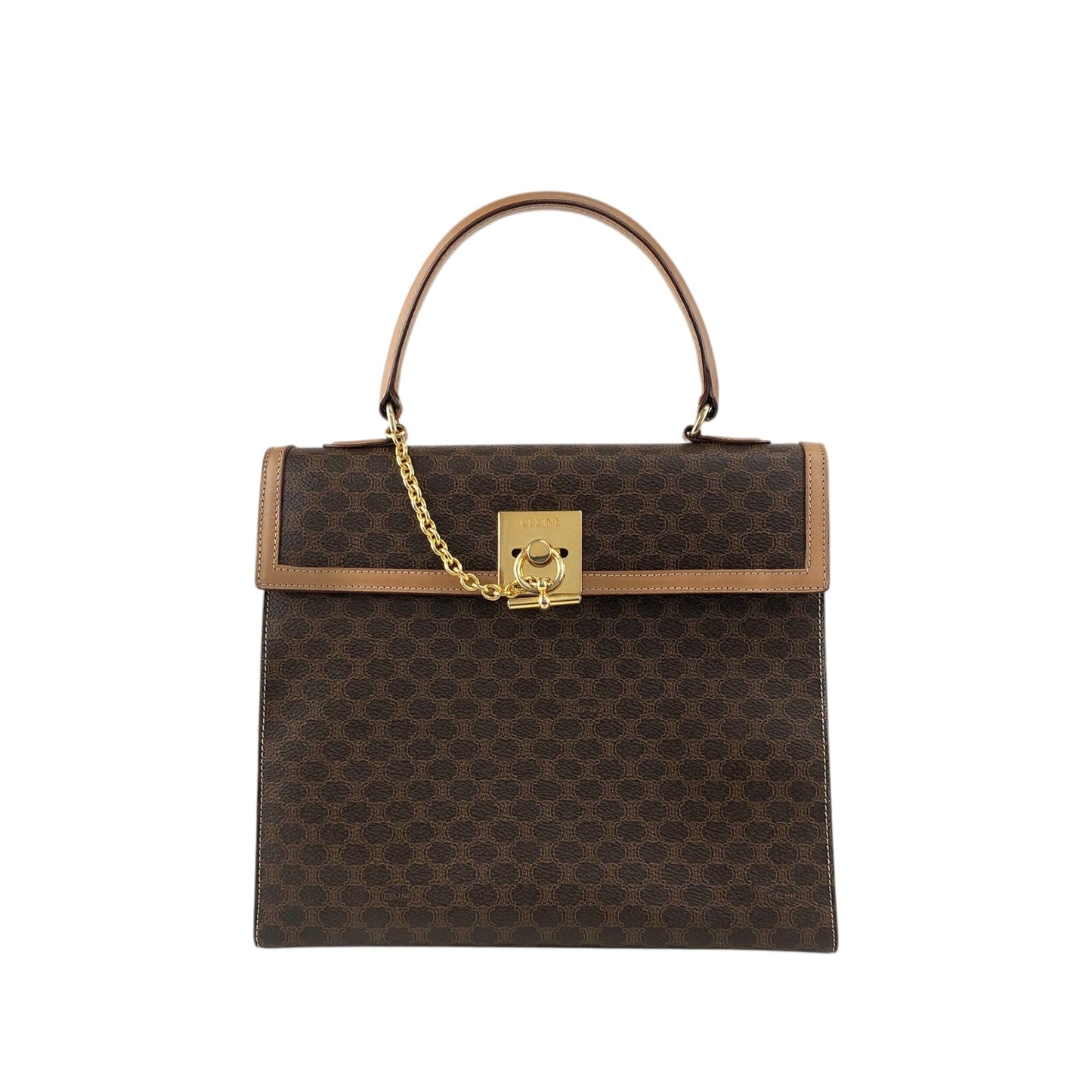 CELINE Macadam Gancini Top Handle Handbag Brown Vintage b7vuin