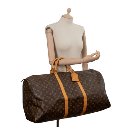 Sac Keepall 60 Vintage en toile monogramme marron