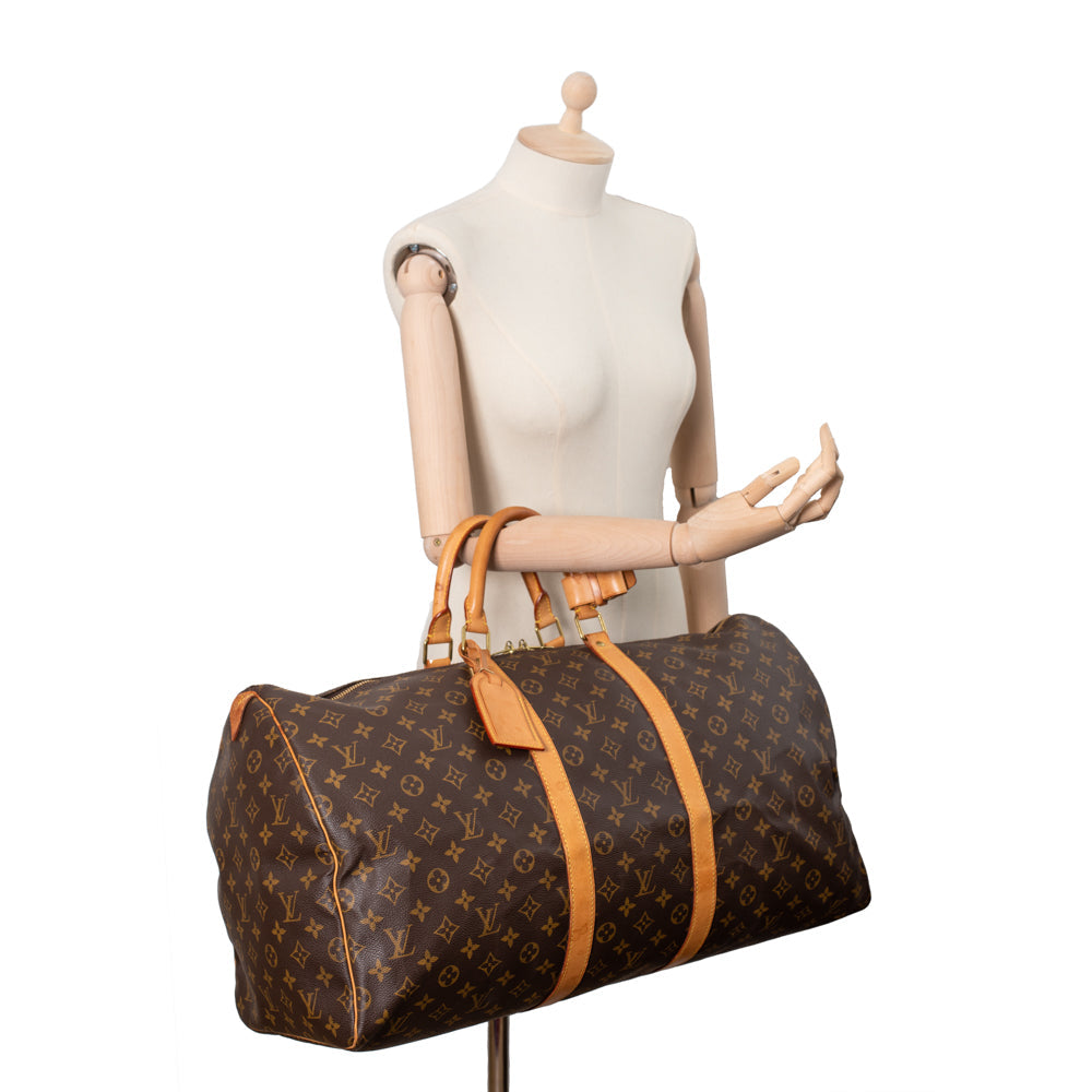 Sac Keepall 55 Vintage en toile monogramme marron