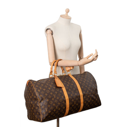 Sac Keepall 55 Vintage en toile monogramme marron