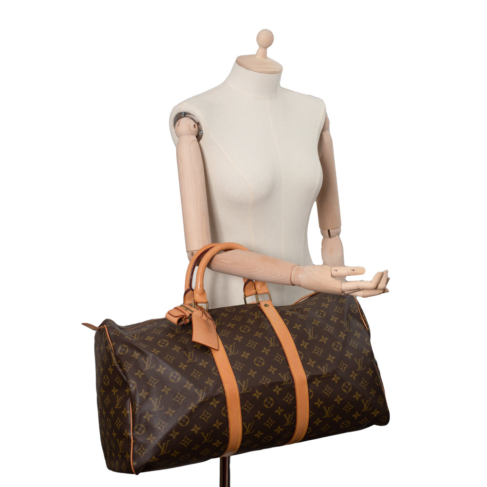 Sac Keepall 50 Vintage en toile monogramme marron