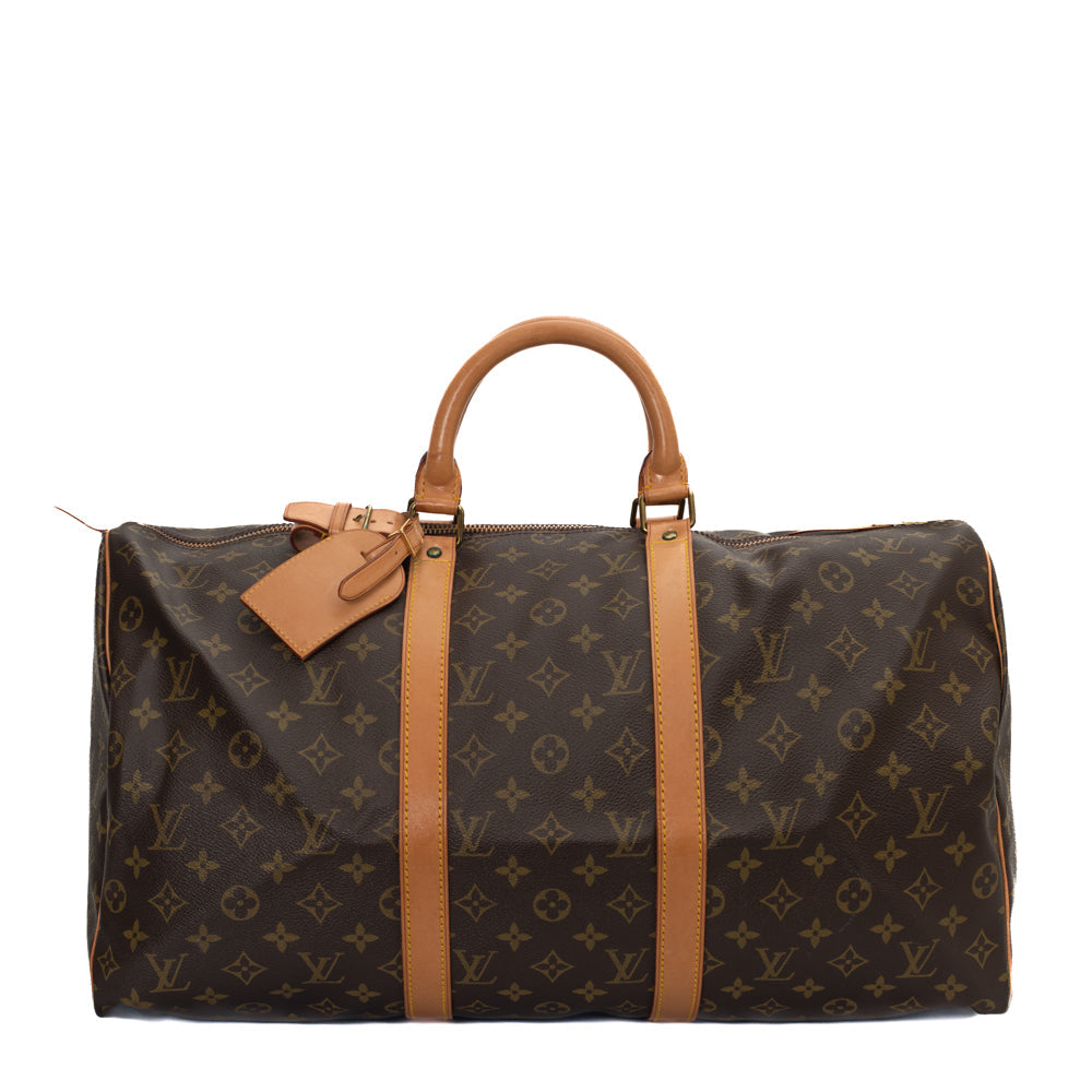 Sac Keepall 50 Vintage en toile monogramme marron