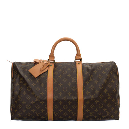 Sac Keepall 50 Vintage en toile monogramme marron